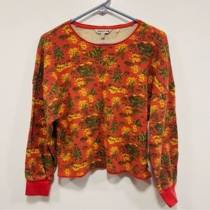 Toad&Co Red Floral Waffle Knit Crewneck Sweater organic cotton  size XS